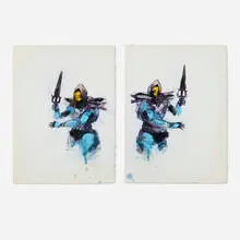 Anthony Lister, Double Skeletor (diptych), mixed media on paper