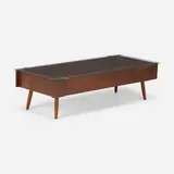 Walter R. Downs, Coffee table, c. 1960, walnut, glass, copper