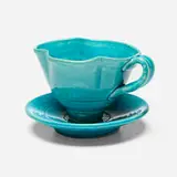 Tea cup and saucer by Betty Woodman, c. 1985, glazed earthenware, sold Apr 2025