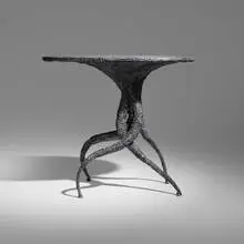 James Bearden, Medusa table, 2023, plasma-carved steel with metallic wash