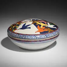 Ralph Bacerra, Covered bowl, c. 1990, glazed porcelain