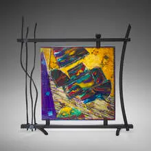 Roger Thomas, Orcas, 1996, fused glass, crackle-lacquered aluminum, plastic