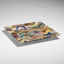 Ralph Bacerra, Untitled (Square Charger with Birds), 2004, glazed and gilt porcelain