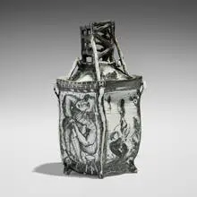 Five to Four and Out the Door by Edward Eberle, 1988, porcelain, terra sigillata and sgrafitto decoration, sold Apr 2025