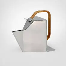 Richard Sapper, Bandung teapot, 1990, polished stainless steel, wicker