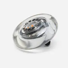 Rare table clock by Ettore Sottsass, 1965, glass, chrome-plated metal, sold Jan 2026