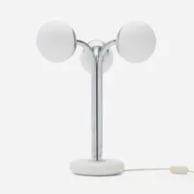 Superstudio, Polaris table lamp, 1969, chrome-plated metal, stone, opaque glass