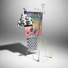 Daniel Weil, Cambalache radio from 100 Objects Mirrors of Silenced Time, 1982, plastic, lacquered steel, fabric, radio components