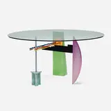 Peter Shire, Smiling Springs table, c. 1983, laminate, enameled steel, anodized aluminum, glass