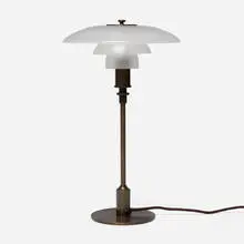 PH 3/2 table lamp by Poul Henningsen, frosted glass, patinated brass, sold Jan 2026