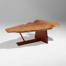 George Nakashima, Exceptional Minguren II coffee table, 1988, madrone burl, cherry