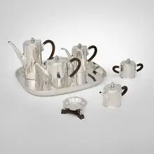 Jaguar seven-piece coffee and tea service by William Philip Spratling, c. 1965, sterling silver, ebony, sold Dec 2025