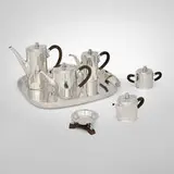 William Philip Spratling, Jaguar seven-piece coffee and tea service, c. 1965, sterling silver, ebony
