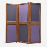 Folding screen from the Administrative Buildings, Chandigarh by Pierre Jeanneret, c. 1957, teak, fabric, rubber, sold Dec 2025