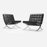 Barcelona chairs from Wayne State University, Detroit, pair by Ludwig Mies van der Rohe, leather, stainless steel, sold Dec 2025