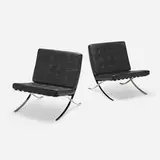 Barcelona chairs from Wayne State University, Detroit, pair by Ludwig Mies van der Rohe, leather upholstery, stainless steel, sold Dec 2025