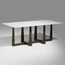 Rare Sculpted Bronze dining table by Paul Evans, 1972, florim stone, bronzed resin over steel, sold Dec 2025