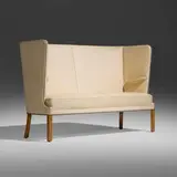 Frits Henningsen, High Back sofa, c. 1940, leather, steel, oak