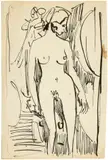 Stehender weiblicher Akt. Wohl um 1911 by Ernst Ludwig Kirchner, Tuschfeder auf Papier, sold Dec 2016