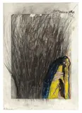Arnulf Rainer und Günter Brus, Pergola Bahia, 1984, Farbstift, Kreide und Aquarell über Naturselbstdruck auf Velin, auf Schoellershammer-Karton aufgezogen