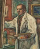 Leonid Pasternak, Lovis Corinth an der Staffelei, 1923, Aquarell und Tempera über Kreide auf Pappe