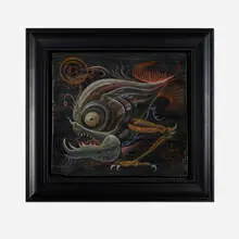 Joe Vaux, Goobi, oil on found panel in artist's frame