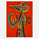 Untitled by Emerson Woelffer, c. 1949, oil on Masonite, sold Aug 2024
