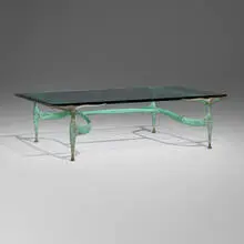 Dan Johnson, Gazelle coffee table, c. 1958, cast bronze with applied patina, glass