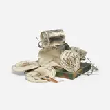 Claes Oldenburg, Miniature Soft Drum Set, 1969, screenprint on canvas, rope, wood, spraypaint, screenprint in colors on paper over wood