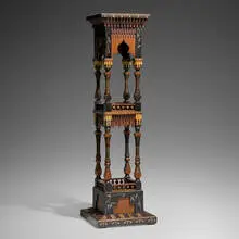 Carlo Bugatti, Three-tier stand for Marchesa Luisa Casati, c. 1910, ebonized wood, walnut, bone, copper