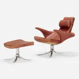 Seagull chair and ottoman by Gösta Berg and Stenerik Eriksson, 1968, leather, aluminum, sold Mar 2024