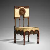 Carlo Bugatti, Side chair, c. 1902, Italian walnut, pewter, copper, vellum over wood