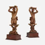 Venetian, Mermaid pedestals, pair, carved walnut