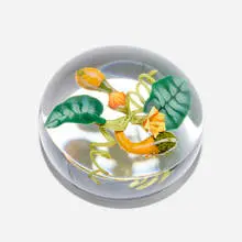 Botanical paperweight by Paul Stankard, 1987, lampworked glass, polished clear glass, sold Apr 2025
