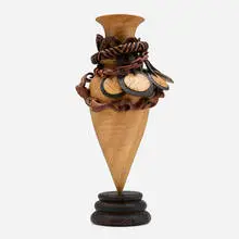 Dowager Vase by Michelle Holzapfel, 2000, maple, cherry, walnut, sold Apr 2025
