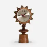 Chess Piece table clock, model 2251 by George Nelson & Associates, 1957, walnut, brass, glass, enameled aluminum, sold Jan 2025