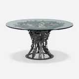 Albert Paley, Breakfast table, 2006, forged and fabricated steel with blackened and polychromed finish, glass