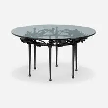 Rare New Leaf table by Albert Paley, 2011, forged and fabricated steel with a blackened finish, glass, sold Jan 2025