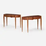 Timothy Philbrick, Asymetrical hall tables, pair, 1991, mahogany, fossilized bone