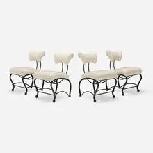 Jordan Mozer, Elbert chairs, set of four, 1991, vinyl, enameled steel