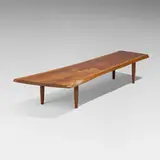 Q bench by George Nakashima, 1977, American black walnut, sold Jan 2025
