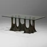 Paul Evans, Stalagmite dining table, model PE-102, 1969, bronzed resin over steel, glass