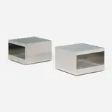 Joseph D'Urso, Low rolling tables model 6022T, pair, 1980, stainless steel, safety glass