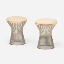 Stools model 1719, pair by Warren Platner, 1966 / 1980, chrome-plated steel, wool upholstery, sold Jan 2025