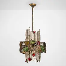 Poliarte, Chandelier, c. 1975, patinated iron, glass