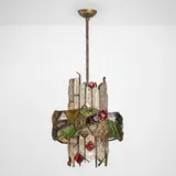 Poliarte, Chandelier, c. 1975, patinated iron, glass