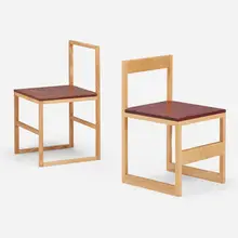 Mayfly Studio, Prototype chairs, set of two, 2023, white oak, purpleheart, padauk, powder-coated steel
