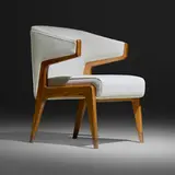 Armchair for Oceania ocean liner by Gio Ponti, c. 1951, upholstery, chestnut, brass, sold Dec 2025