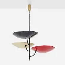 Hanging lamp by Stilnovo, c. 1955, enameled aluminum, brass, sold Dec 2025