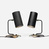Table lamps, pair by Serge Mouille and Isamu Noguchi, 1959, lacquered metal and brass, plastic, sold Dec 2025